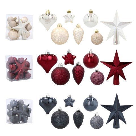Komplet 19 Bombek Choinkowych Kamai Christmas Decoration® - Kolor Antracyt z Gwiazdą na Czubek Komplet 19 Bombek Choinkowych Kamai Christmas Decoration® - Kolor Antracyt z Gwiazdą na Czubek