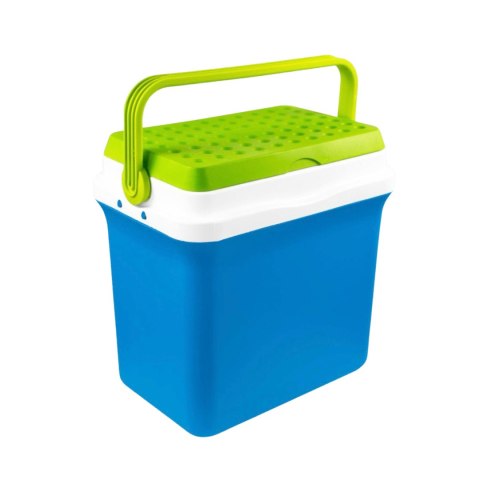 Lodówka turystyczna 22,5L KAMAI FIESTA na wkłady mrożące, błękitna z zieloną pokrywą i uchwytem Lodówka turystyczna 22,5L KAMAI FIESTA na wkłady mrożące, błękitna z zieloną pokrywą i uchwytem