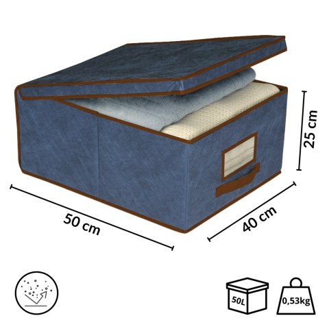 BLUE niebieski organizer do szafy z pokrywą oraz oknem 50x40x25cm BLUE niebieski organizer do szafy z pokrywą oraz oknem 50x40x25cm