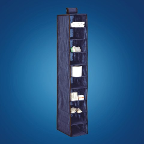 BLUE niebieski wiszący organizer do szafy 10 przegród 20x29x120 cm BLUE niebieski wiszący organizer do szafy 10 przegród 20x29x120 cm