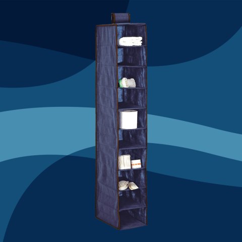 BLUE niebieski wiszący organizer do szafy 10 przegród 20x29x120 cm BLUE niebieski wiszący organizer do szafy 10 przegród 20x29x120 cm