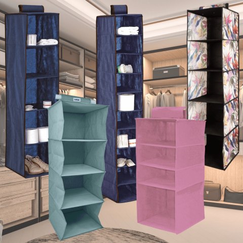 BLUE niebieski wiszący organizer do szafy 10 przegród 20x29x120 cm BLUE niebieski wiszący organizer do szafy 10 przegród 20x29x120 cm