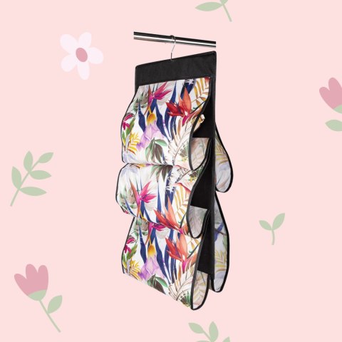 FLORAL w kwiaty wiszący organizer do szafy 5 przegród na torebki, paski 72x42cm FLORAL w kwiaty wiszący organizer do szafy 5 przegród na torebki, paski 72x42cm