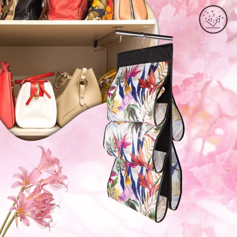 FLORAL w kwiaty wiszący organizer do szafy 5 przegród na torebki, paski 72x42cm FLORAL w kwiaty wiszący organizer do szafy 5 przegród na torebki, paski 72x42cm