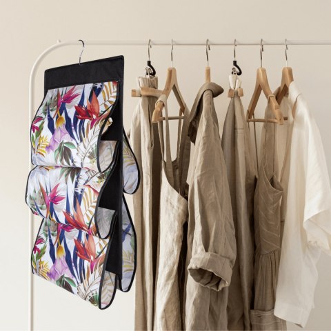 FLORAL w kwiaty wiszący organizer do szafy 5 przegród na torebki, paski 72x42cm FLORAL w kwiaty wiszący organizer do szafy 5 przegród na torebki, paski 72x42cm