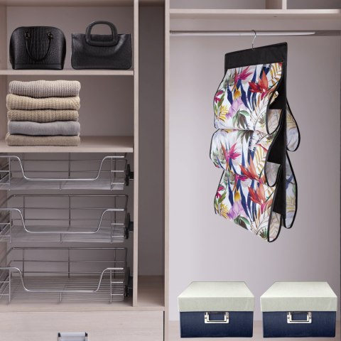 FLORAL w kwiaty wiszący organizer do szafy 5 przegród na torebki, paski 72x42cm FLORAL w kwiaty wiszący organizer do szafy 5 przegród na torebki, paski 72x42cm