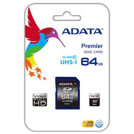 ADATA Premier | Karta pamięci flash | 64 GB | Karta pamięci SDXC UHS-I | Klasa prędkości UHS Class 1 / Class10 ADATA Premier | Karta pamięci flash | 64 GB | Karta pamięci SDXC UHS-I | Klasa prędkości UHS Class 1 / Class10