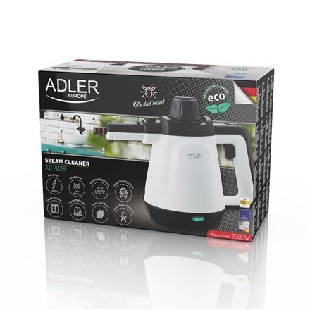 Adler | AD 7038 | Odkurzacz parowy | Moc 1200 W | Ciśnienie pary 3,5 bar | Pojemność zbiornika na wodę 0,45 L | Biały/czarny Adler | AD 7038 | Odkurzacz parowy | Moc 1200 W | Ciśnienie pary 3,5 bar | Pojemność zbiornika na wodę 0,45 L | Biały/czarny