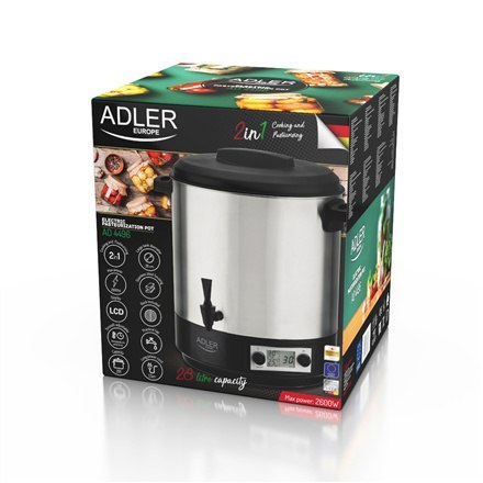 Adler | Garnek elektryczny / Kuchenka | AD 4496 | 2600 W | 28 L | Stal nierdzewna / Czarny Adler | Garnek elektryczny / Kuchenka | AD 4496 | 2600 W | 28 L | Stal nierdzewna / Czarny