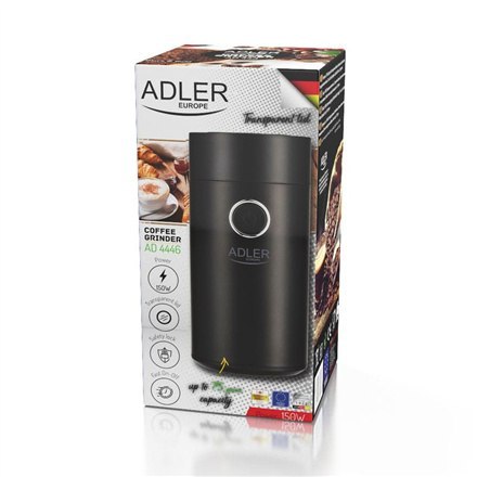 Adler | Młynek do kawy | AD4446bs | 150 W | Pojemność ziaren kawy 75 g | Wyłącznik bezpieczeństwa pokrywy | Czarny Adler | Młynek do kawy | AD4446bs | 150 W | Pojemność ziaren kawy 75 g | Wyłącznik bezpieczeństwa pokrywy | Czarny