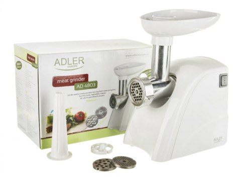 Adler AD 4803 Maszynka do mielenia mięsa, moc 800W, misa, sitko średniej wielkości, sitko do mielenia mięsa, sitko do maku, tłok Adler AD 4803 Maszynka do mielenia mięsa, moc 800W, misa, sitko średniej wielkości, sitko do mielenia mięsa, sitko do maku, tłok