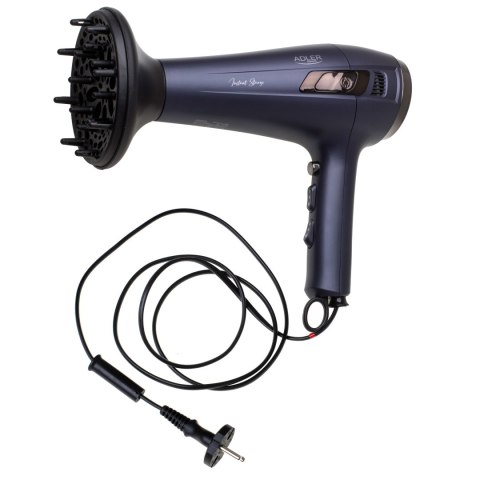 Adler Hair dryer with retractable power cord | AD 2273 | 2000 W | Number of temperature settings 3 | Diffuser nozzle | Dark Viol Adler Hair dryer with retractable power cord | AD 2273 | 2000 W | Number of temperature settings 3 | Diffuser nozzle | Dark Viol