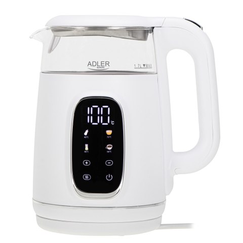 Adler Kettle with LED Display | AD 1305 | Electric | 2200 W | 1.7 L | Plastic | 360° rotational base | White/Silver Adler Kettle with LED Display | AD 1305 | Electric | 2200 W | 1.7 L | Plastic | 360° rotational base | White/Silver
