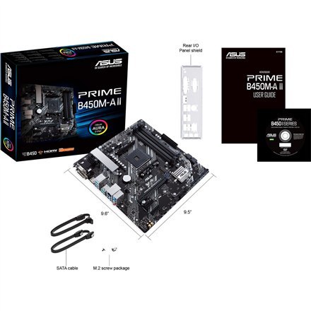Asus | PRIME B450M-A II | Gniazdo procesora Socket AM4 | Typ chipsetu AMD B450 | Obsługiwana technologia pamięci RAM DDR4 SDRAM Asus | PRIME B450M-A II | Gniazdo procesora Socket AM4 | Typ chipsetu AMD B450 | Obsługiwana technologia pamięci RAM DDR4 SDRAM