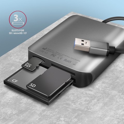 AXAGON Aluminum high-speed USB-A 3.2 Gen 1 memory card reader, 3 slots | CRE-S3 AXAGON Aluminum high-speed USB-A 3.2 Gen 1 memory card reader, 3 slots | CRE-S3