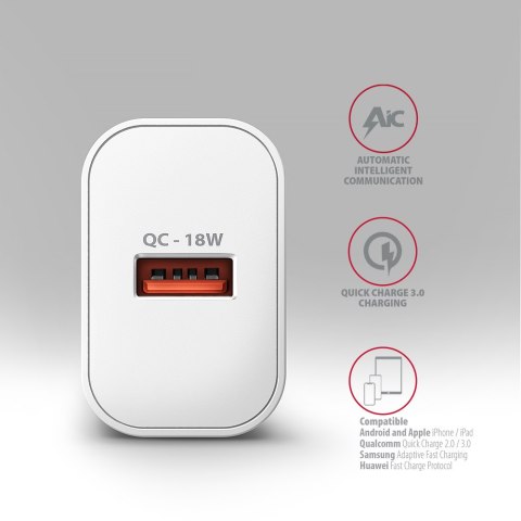 AXAGON Wallcharger 1x port USB-A, QC3.0/AFC/FCP/Apple, 18W | ACU-QC18W AXAGON Wallcharger 1x port USB-A, QC3.0/AFC/FCP/Apple, 18W | ACU-QC18W
