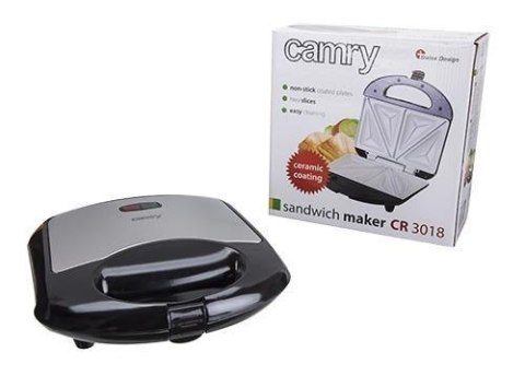 Camry | CR 3018 | Opiekacz do kanapek | 850 W | Liczba talerzy 1 | Liczba ciastek 2 | Powłoka ceramiczna | Czarny Camry | CR 3018 | Opiekacz do kanapek | 850 W | Liczba talerzy 1 | Liczba ciastek 2 | Powłoka ceramiczna | Czarny