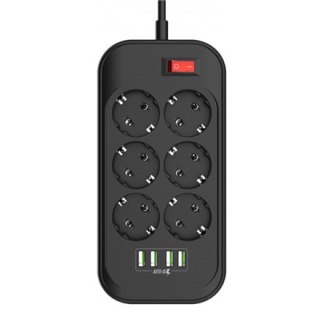 ColorWay CW-CHE64B Gniazdo zasilania Kolor: 6 wtyczek/4USB Czarny 2M