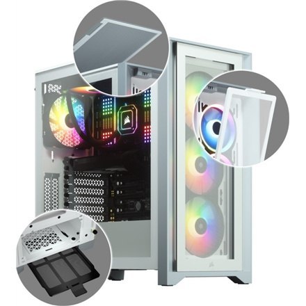 Corsair | Obudowa Mid-Tower ATX ze szkłem hartowanym | iCUE 4000X RGB | Okno boczne | Mid-Tower | Biały | Zasilacz w zestawie Ni