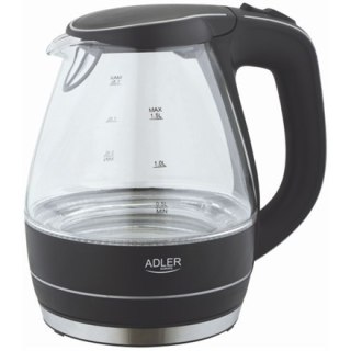 Czajnik | Adler | Czajnik | AD 1224 | Standard | 2000 W | 1,5 L | Szkło | Obrotowa podstawa 360° | Czarny