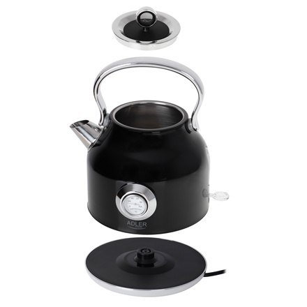 Czajnik z termometrem Adler AD 1346b | Elektryczny | 2200 W | 1.7 L | Ze stali nierdzewnej | Obracana podstawa 360° | Kolor czar Czajnik z termometrem Adler AD 1346b | Elektryczny | 2200 W | 1.7 L | Ze stali nierdzewnej | Obracana podstawa 360° | Kolor czar
