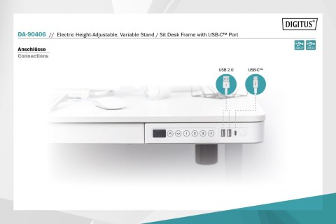 Digitus | Biurko z elektryczną regulacją wysokości | 72 - 121 cm | Maksymalne obciążenie 50 kg | Metal | Biały Digitus | Biurko z elektryczną regulacją wysokości | 72 - 121 cm | Maksymalne obciążenie 50 kg | Metal | Biały
