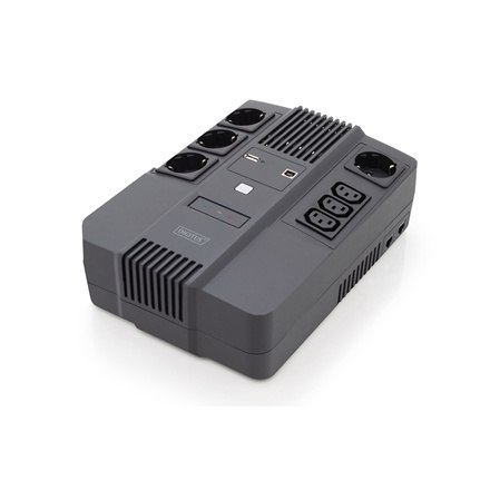 Digitus | UPS All-in-One | UPS All-in-One, 600VA/360W, LED 12V/7Ah x1, 4x CEE 7/7, 3x IEC C13, USB, RJ45 | 600 VA | 360 W Digitus | UPS All-in-One | UPS All-in-One, 600VA/360W, LED 12V/7Ah x1, 4x CEE 7/7, 3x IEC C13, USB, RJ45 | 600 VA | 360 W