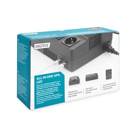 Digitus | UPS All-in-One | UPS All-in-One, 600VA/360W, LED 12V/7Ah x1, 4x CEE 7/7, 3x IEC C13, USB, RJ45 | 600 VA | 360 W Digitus | UPS All-in-One | UPS All-in-One, 600VA/360W, LED 12V/7Ah x1, 4x CEE 7/7, 3x IEC C13, USB, RJ45 | 600 VA | 360 W