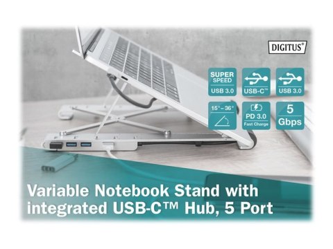 Digitus | Variable Notebook Stand with integrated USB-C Hub, 5 Port | DA-90424 Digitus | Variable Notebook Stand with integrated USB-C Hub, 5 Port | DA-90424