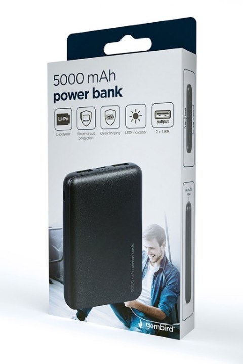 Gembird | PB05-02 | Power Bank | 5000 mAh | 2 x USB-AF | Czarny Gembird | PB05-02 | Power Bank | 5000 mAh | 2 x USB-AF | Czarny