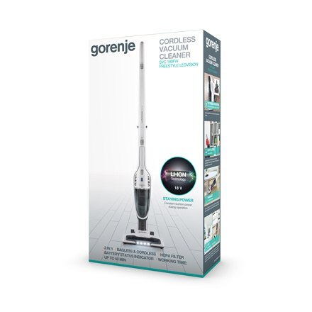 Gorenje | Odkurzacz | SVC180FW | Handstick 2w1 | Handstick | - W | 18 V | Czas pracy (maks.) 50 min | Biały | Gwarancja 24 miesi Gorenje | Odkurzacz | SVC180FW | Handstick 2w1 | Handstick | - W | 18 V | Czas pracy (maks.) 50 min | Biały | Gwarancja 24 miesi