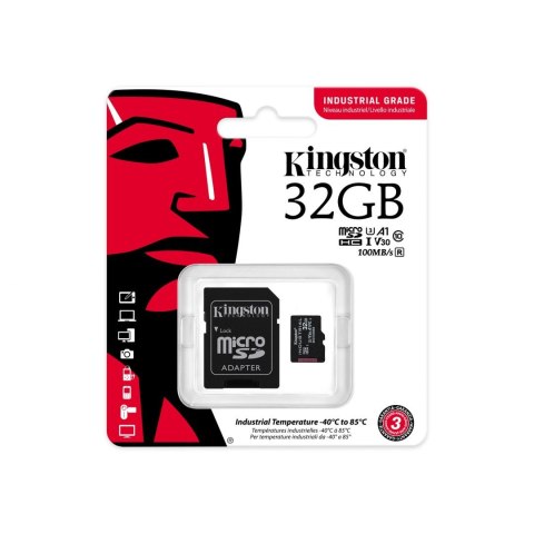 Kingston Industrial | Karta pamięci flash | 32 GB | Karta pamięci microSDHC UHS-I | Klasa prędkości A1 / Klasa wideo V30 / UHS-I Kingston Industrial | Karta pamięci flash | 32 GB | Karta pamięci microSDHC UHS-I | Klasa prędkości A1 / Klasa wideo V30 / UHS-I