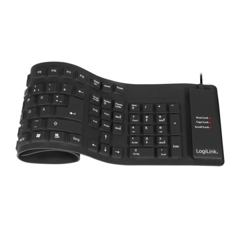 Logilink | Elastyczna wodoodporna klawiatura USB + PS/2 | ID0019A | Elastyczna klawiatura | Przewodowa | DE | Czarna Logilink | Elastyczna wodoodporna klawiatura USB + PS/2 | ID0019A | Elastyczna klawiatura | Przewodowa | DE | Czarna