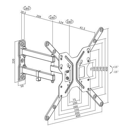 Logilink BP0016 Uchwyt ścienny TV, 23"-55", pochylenie +15°-15°, obrót +-90°, 395mm | Logilink Logilink BP0016 Uchwyt ścienny TV, 23"-55", pochylenie +15°-15°, obrót +-90°, 395mm | Logilink