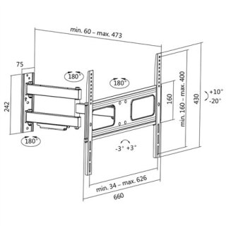 Logilink BP0019 Uchwyt ścienny TV, 37"-70", nachylenie +10°-20°, obrót +-90°, 473 mm | Logilink | Uchwyt ścienny | BP0019 | 37-7