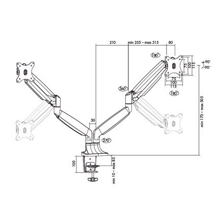 Logilink BP0043 Uchwyt biurkowy na dwa monitory, 13"-32", sprężyna gazowa, aluminium | Logilink Logilink BP0043 Uchwyt biurkowy na dwa monitory, 13"-32", sprężyna gazowa, aluminium | Logilink