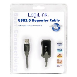 Logilink | Przedłużacz USB | Żeńskie | 4-pinowe USB typu A | Męskie | 4-pinowe USB typu A | Czarne | 5 m