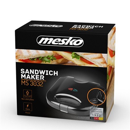 Mesko | MS 3032 | Opiekacz do kanapek | 750 W | Liczba talerzy 1 | Liczba ciastek 2 | Czarny Mesko | MS 3032 | Opiekacz do kanapek | 750 W | Liczba talerzy 1 | Liczba ciastek 2 | Czarny