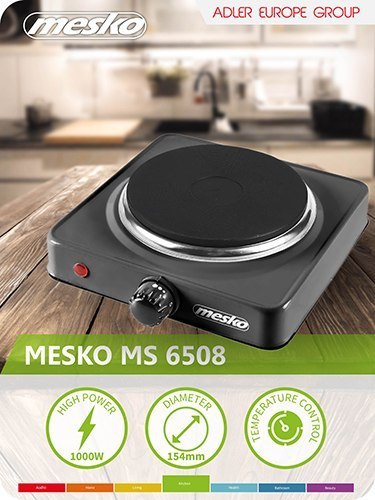 Mesko | Płyta | MS 6508 | Liczba palników/stref gotowania 1 | Obrotowa | Czarna | Elektryczna Mesko | Płyta | MS 6508 | Liczba palników/stref gotowania 1 | Obrotowa | Czarna | Elektryczna