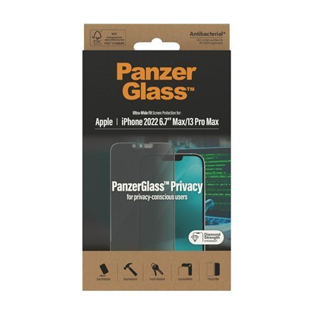 PanzerGlass | Ochraniacz ekranu - szkło - z filtrem prywatności | Apple iPhone 13 Pro Max, 14 Plus | Czarny | Przezroczysty PanzerGlass | Ochraniacz ekranu - szkło - z filtrem prywatności | Apple iPhone 13 Pro Max, 14 Plus | Czarny | Przezroczysty