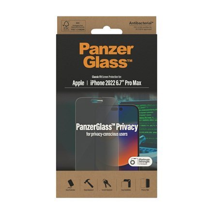 PanzerGlass | Ochraniacz ekranu - szkło - z filtrem prywatności | Apple iPhone 14 Pro Max | Czarny | Przezroczysty PanzerGlass | Ochraniacz ekranu - szkło - z filtrem prywatności | Apple iPhone 14 Pro Max | Czarny | Przezroczysty