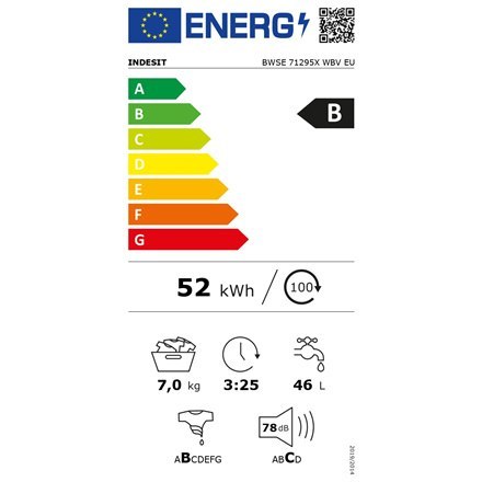 Pralka INDESIT | BWSE 71295X WBV EU | Klasa efektywności energetycznej B | Ładowana od frontu | Pojemność prania 7 kg | 1200 obr Pralka INDESIT | BWSE 71295X WBV EU | Klasa efektywności energetycznej B | Ładowana od frontu | Pojemność prania 7 kg | 1200 obr