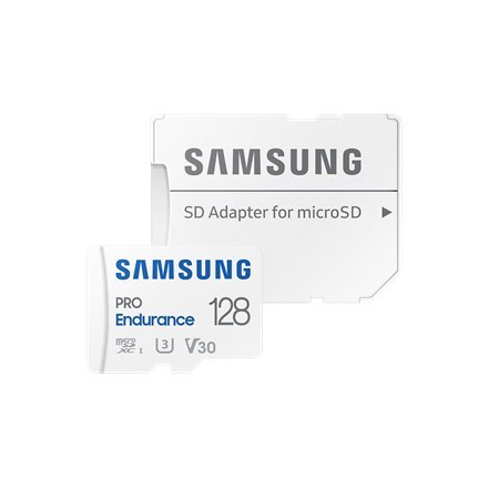Samsung PRO Endurance | Karta pamięci flash | 128 GB | Karta pamięci microSDXC UHS-I | Klasa prędkości wideo V30 / UHS-I U3 / Cl Samsung PRO Endurance | Karta pamięci flash | 128 GB | Karta pamięci microSDXC UHS-I | Klasa prędkości wideo V30 / UHS-I U3 / Cl