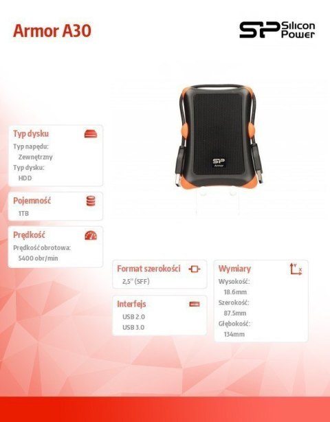 SILICON POWER Armor | Przenośny | Dysk twardy | 1 TB | USB 3.0 | Czarny SILICON POWER Armor | Przenośny | Dysk twardy | 1 TB | USB 3.0 | Czarny