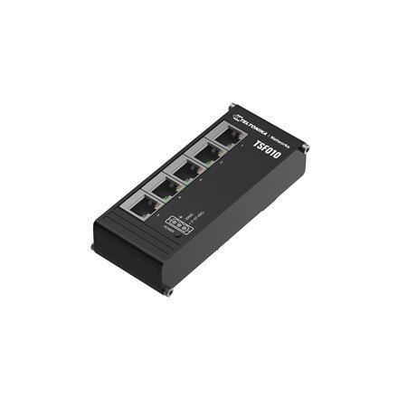 Teltonika TSF010 Unmanaged Industrial Switch, 3-pin industrial DC power socket, 7 - 57 VDC, Integrated DIN rail bracket Teltonika TSF010 Unmanaged Industrial Switch, 3-pin industrial DC power socket, 7 - 57 VDC, Integrated DIN rail bracket