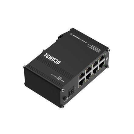 Teltonika TSW030 Unmanaged 8 ETH ports Ethernet Switch, 2-pin industrial DC power socket, 7 - 57 VDC, Integrated DIN rail bracke Teltonika TSW030 Unmanaged 8 ETH ports Ethernet Switch, 2-pin industrial DC power socket, 7 - 57 VDC, Integrated DIN rail bracke