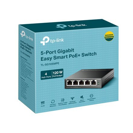 TP-LINK | 5 portowy przełącznik Gigabit Easy Smart z 4 portami PoE+ | TL-SG105MPE | Zarządzalny L2 | Desktop | Ilość portów 1 Gb TP-LINK | 5 portowy przełącznik Gigabit Easy Smart z 4 portami PoE+ | TL-SG105MPE | Zarządzalny L2 | Desktop | Ilość portów 1 Gb