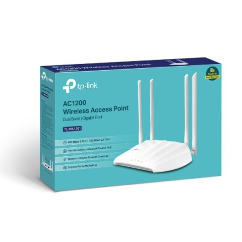 TP-LINK | Punkt dostępowy | TL-WA1201 | 802.11ac | 2.4GHz/5 GHz | 300+867 Mbit/s | 10/100/1000 Mbit/s | Porty Ethernet LAN (RJ-4 TP-LINK | Punkt dostępowy | TL-WA1201 | 802.11ac | 2.4GHz/5 GHz | 300+867 Mbit/s | 10/100/1000 Mbit/s | Porty Ethernet LAN (RJ-4