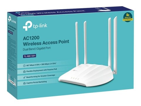 TP-LINK | Punkt dostępowy | TL-WA1201 | 802.11ac | 2.4GHz/5 GHz | 300+867 Mbit/s | 10/100/1000 Mbit/s | Porty Ethernet LAN (RJ-4 TP-LINK | Punkt dostępowy | TL-WA1201 | 802.11ac | 2.4GHz/5 GHz | 300+867 Mbit/s | 10/100/1000 Mbit/s | Porty Ethernet LAN (RJ-4