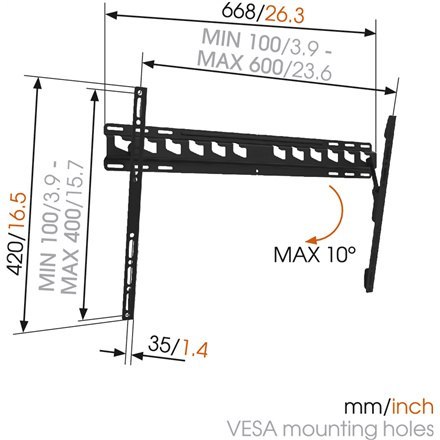 Uchwyt ścienny Vogels MA4010-A1 z funkcją pochylenia dla telewizorów o przekątnej 40-65 cali, maksymalnie do 60 kg, kolor czarny Uchwyt ścienny Vogels MA4010-A1 z funkcją pochylenia dla telewizorów o przekątnej 40-65 cali, maksymalnie do 60 kg, kolor czarny